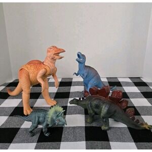 VTG Lot Of 4 Dinosaur‎ Plastic  Toy Figures Stegosaurus T- Rex Tricerotops
